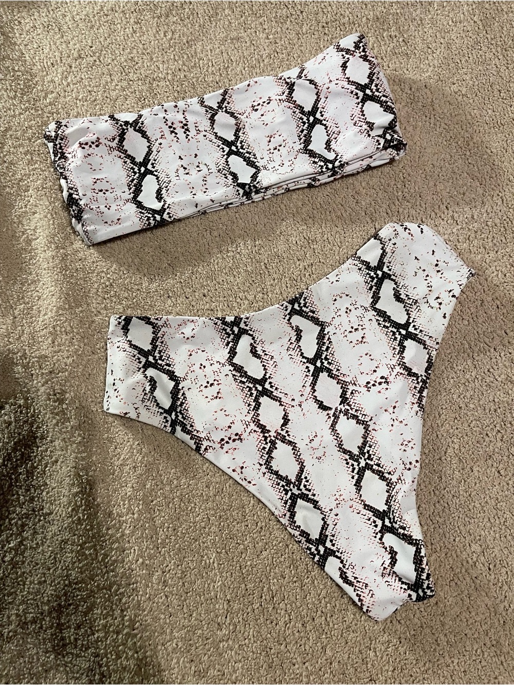 Snakeskin High Waisted Bandeau Bikini Set - Size L